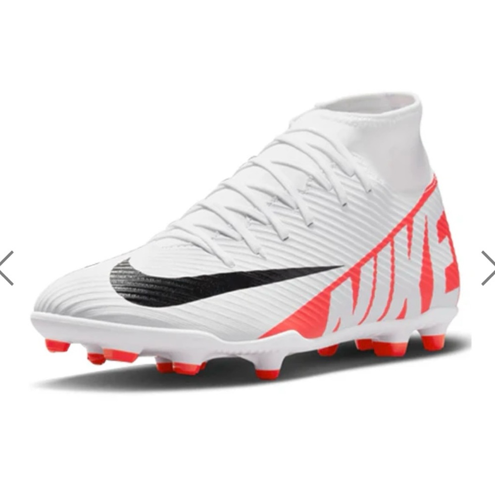 Nike White and Black Soccer Cleats with Red Accents